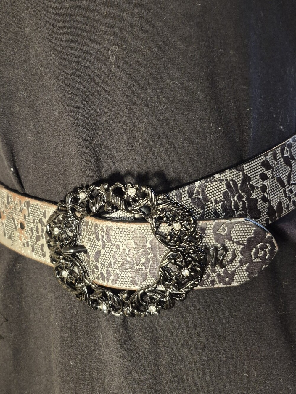 Miss Me Lace Print Leather Belt Buckle With Rhinestones Bling Western Country